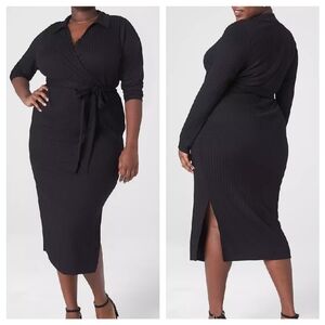 Lane Bryant | Ribbed Polo Wrap Midi Dress